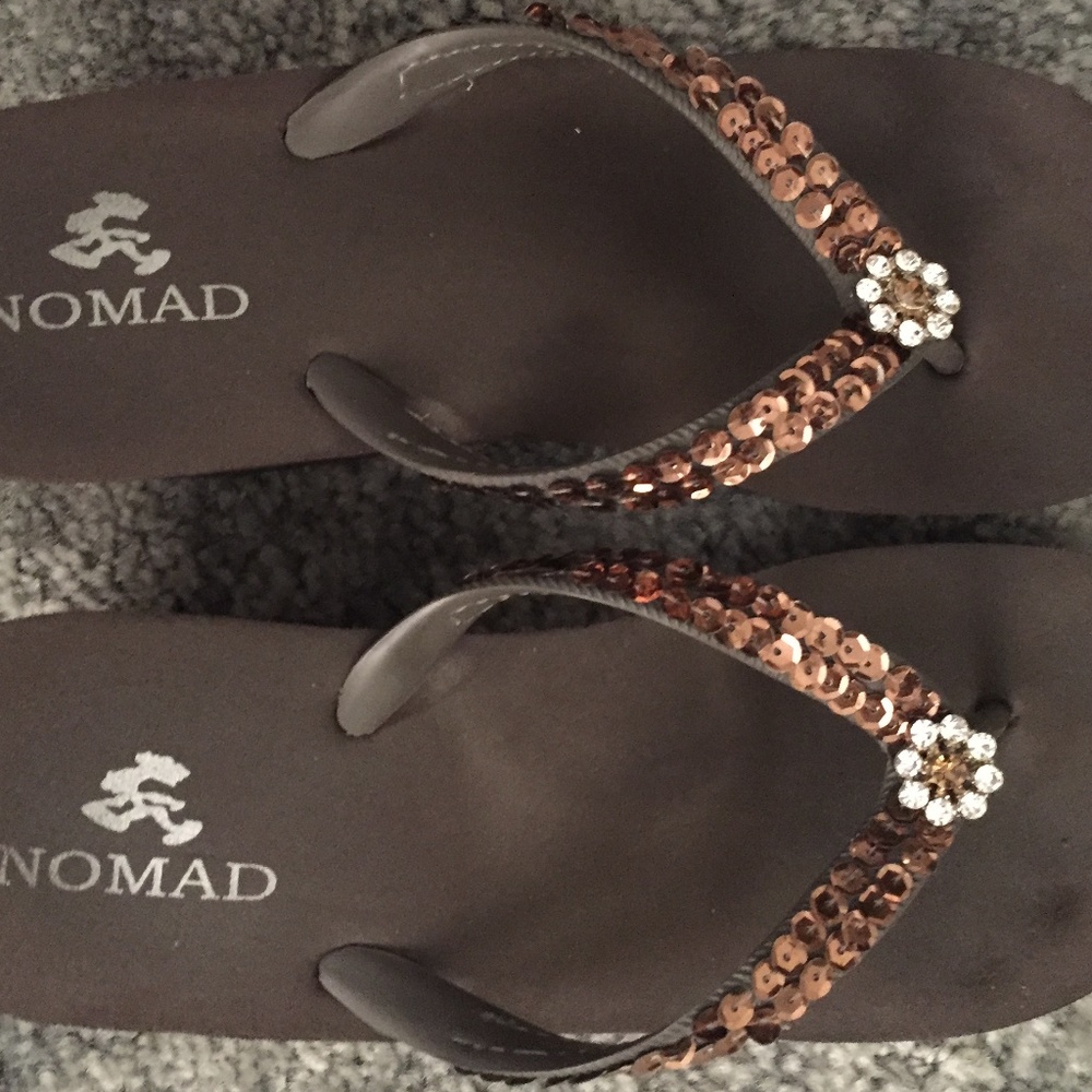 Nomad Wedged Brown Flip Flops Size 8